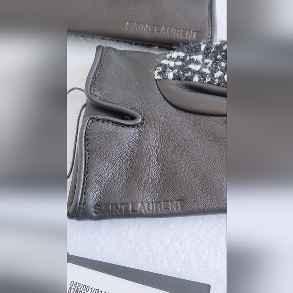 Authentic Saint Laurent YSL Checked Boucle Tweed Wool & Leather Gloves - Picture 10 of 16